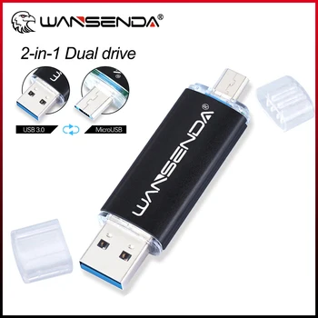 WANSENDA 32GB OTG USB Флэш-накопитель 256GB 128GB 64GB 16GB Металлический Флешка 2 в 1 microUSB Stick 3.0 Диск Памяти для мобильных устройств Android