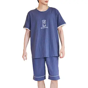 Комплект из 2 предметов, летняя мужская пижама с круглым вырезом, Пижамный комплект, ночной комплект из двух предметов, одежда