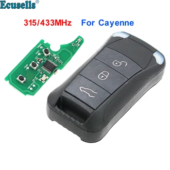 Дистанционный брелок 3 кнопки 315 МГц/433 МГц для Porsche Cayenne 2004-2011 с чипом ID46 без вырезов HU66 blade