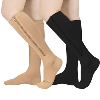 MOJITO 1 пара компрессионных носков с запахом на молнии Для Мужчин И женщин, нейлоновые носки для снятия варикозного расширения вен, женские носки с высокой застежкой-молнией, Размер 45