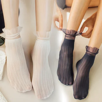 Женские Прозрачные Сетчатые Стеклянные Шелковые носки, Летние Хрустальные кружевные однотонные носки для дам, Новые Эластичные Сексуальные ультратонкие носки