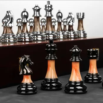 Роскошный Шахматный набор, Большие шахматные фигурки, 45 см, Складная Деревянная Шахматная доска, Изысканные шахматные фигуры из АБС-пластика и стали