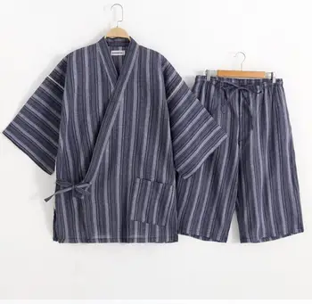 Японское Кимоно, Пижама, Хлопковые мужские домашние шорты, костюм в летнюю полоску, только для полных Более 90 кг